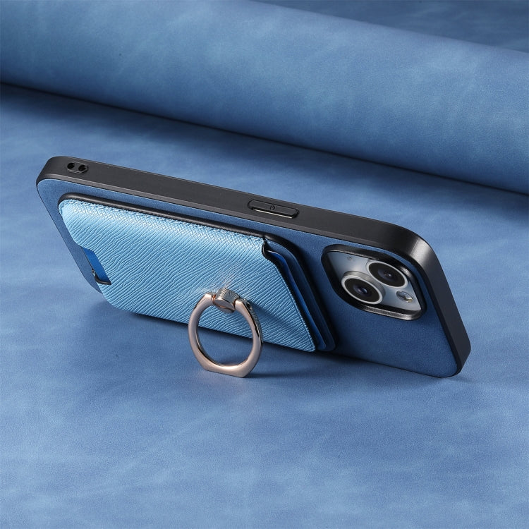For Samsung Galaxy S25+ 5G Retro Cross Leather Ring Vertical Insert Card Bag MagSafe Phone Case(Blue)