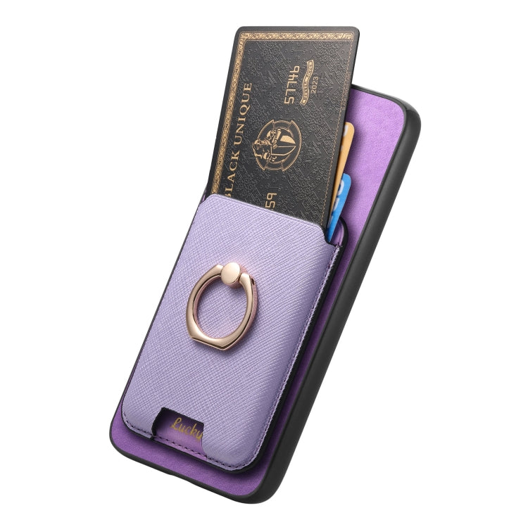 For Samsung Galaxy S25+ 5G Retro Cross Leather Ring Vertical Insert Card Bag MagSafe Phone Case(Purple)