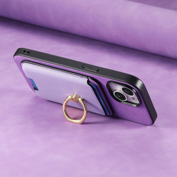 For Samsung Galaxy S25+ 5G Retro Cross Leather Ring Vertical Insert Card Bag MagSafe Phone Case(Purple)