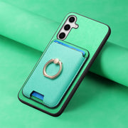 For Samsung Galaxy S25+ 5G Retro Cross Leather Ring Vertical Insert Card Bag MagSafe Phone Case(Green)