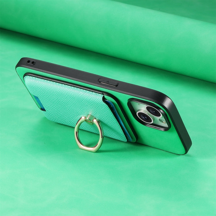 For Samsung Galaxy S25+ 5G Retro Cross Leather Ring Vertical Insert Card Bag MagSafe Phone Case(Green)