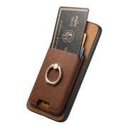 For Samsung Galaxy S25+ 5G Retro Cross Leather Ring Vertical Insert Card Bag MagSafe Phone Case(Brown)