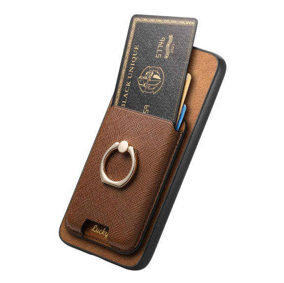 For Samsung Galaxy S25+ 5G Retro Cross Leather Ring Vertical Insert Card Bag MagSafe Phone Case(Brown)