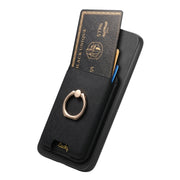 For Samsung Galaxy S25+ 5G Retro Cross Leather Ring Vertical Insert Card Bag MagSafe Phone Case(Black)
