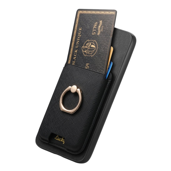 For Samsung Galaxy S25+ 5G Retro Cross Leather Ring Vertical Insert Card Bag MagSafe Phone Case(Black)