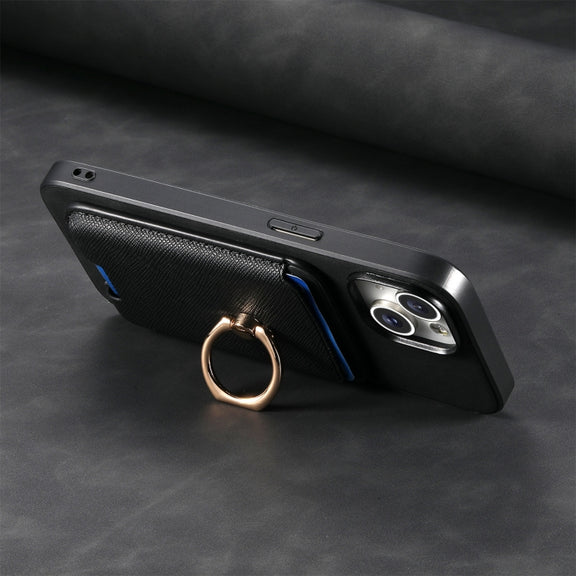 For Samsung Galaxy S25+ 5G Retro Cross Leather Ring Vertical Insert Card Bag MagSafe Phone Case(Black)