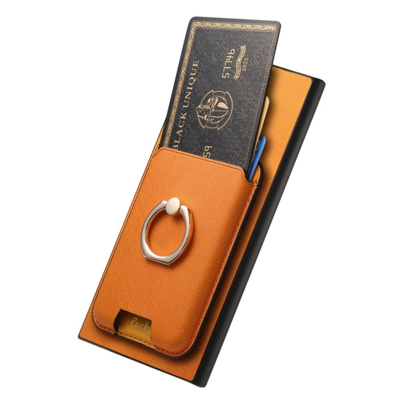 For Samsung Galaxy S25 Ultra 5G Retro Cross Leather Ring Vertical Insert Card Bag MagSafe Phone Case(Yellow)