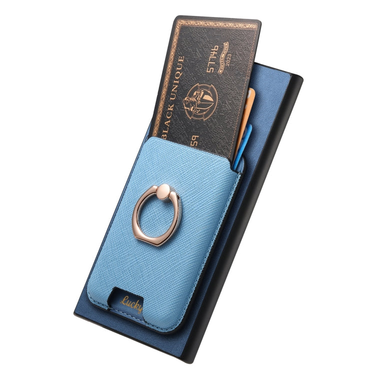 For Samsung Galaxy S25 Ultra 5G Retro Cross Leather Ring Vertical Insert Card Bag MagSafe Phone Case(Blue)