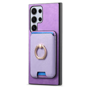 For Samsung Galaxy S25 Ultra 5G Retro Cross Leather Ring Vertical Insert Card Bag MagSafe Phone Case(Purple)