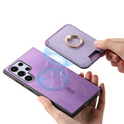 For Samsung Galaxy S25 Ultra 5G Retro Cross Leather Ring Vertical Insert Card Bag MagSafe Phone Case(Purple)