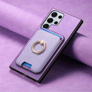 For Samsung Galaxy S25 Ultra 5G Retro Cross Leather Ring Vertical Insert Card Bag MagSafe Phone Case(Purple)
