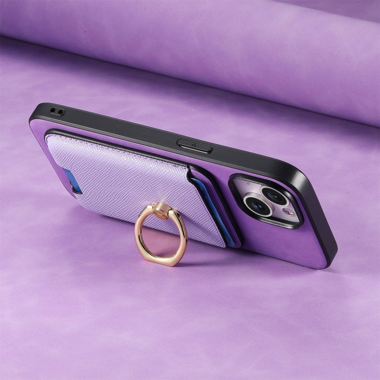 For Samsung Galaxy S25 Ultra 5G Retro Cross Leather Ring Vertical Insert Card Bag MagSafe Phone Case(Purple)
