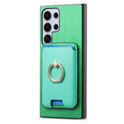 For Samsung Galaxy S25 Ultra 5G Retro Cross Leather Ring Vertical Insert Card Bag MagSafe Phone Case(Green)