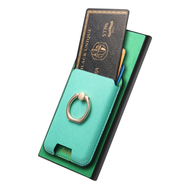 For Samsung Galaxy S25 Ultra 5G Retro Cross Leather Ring Vertical Insert Card Bag MagSafe Phone Case(Green)
