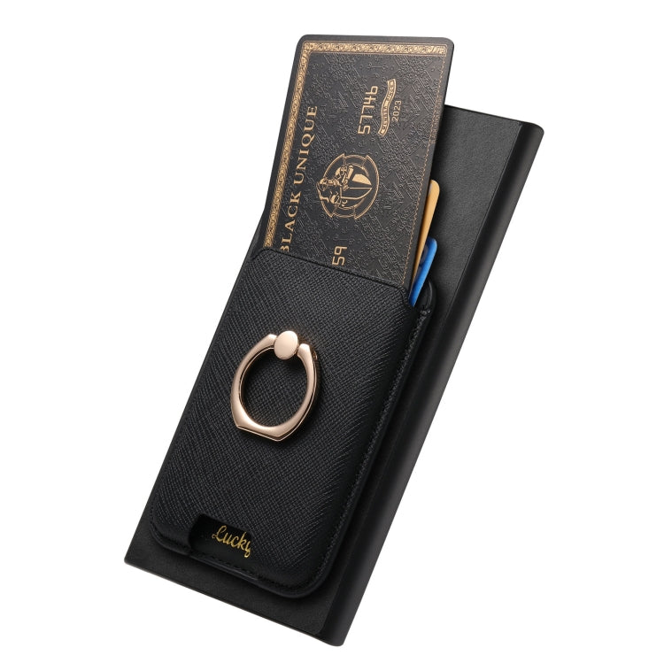 For Samsung Galaxy S25 Ultra 5G Retro Cross Leather Ring Vertical Insert Card Bag MagSafe Phone Case(Black)