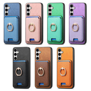 For Samsung Galaxy S25 5G Retro Cross Leather Ring Vertical Insert Card Bag MagSafe Phone Case(Brown)