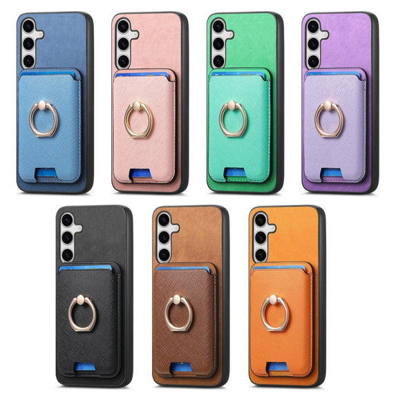 For Samsung Galaxy S25+ 5G Retro Cross Leather Ring Vertical Insert Card Bag MagSafe Phone Case(Green)