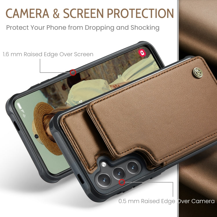 For Samsung Galaxy S25 5G CaseMe C22 Card Slots Holder RFID Anti-theft Phone Case(Brown)
