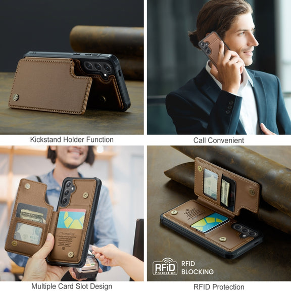 For Samsung Galaxy S25 5G CaseMe C22 Card Slots Holder RFID Anti-theft Phone Case(Brown)