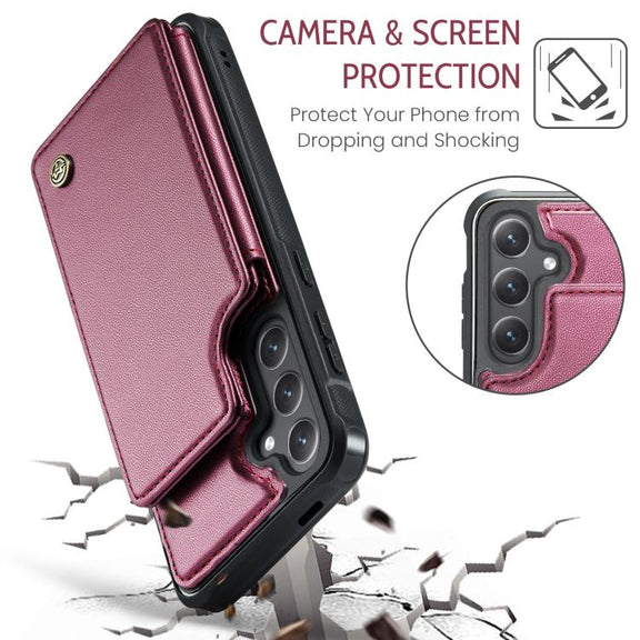 For Samsung Galaxy S25+ 5G CaseMe C22 Card Slots Holder RFID Anti-theft Phone Case(Red)