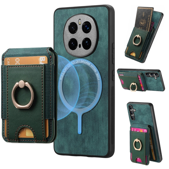 For Honor Magic7 Pro Retro Splitable Magnetic Stand Card Bag Leather Phone Case(Green)