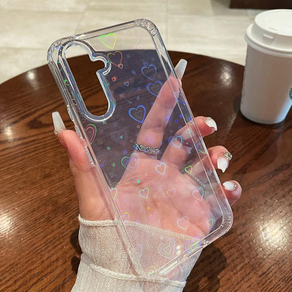 For Samsung Galaxy S25+ 5G Laser Heart Clear TPU Shockproof Phone Case(Transparent White)