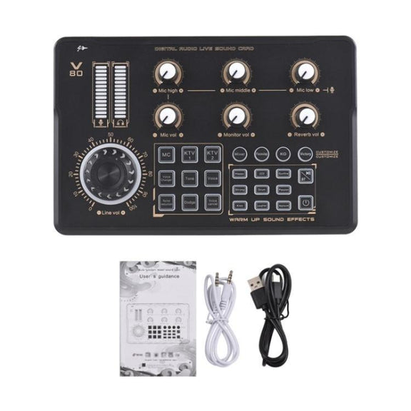 V80 For Mobile Phone Computer Portable Live Streaming Karaoke Sound Card Mixer