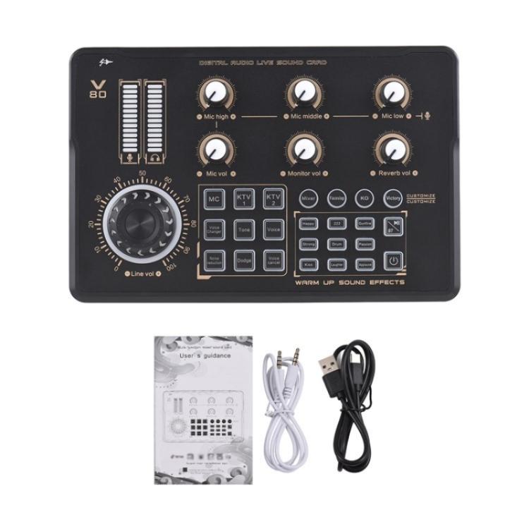 V80 For Mobile Phone Computer Portable Live Streaming Karaoke Sound Card Mixer