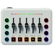 F9 48V Live Streaming Sound Card Audio Mixer Power Voice Changer with RGB Light(White)