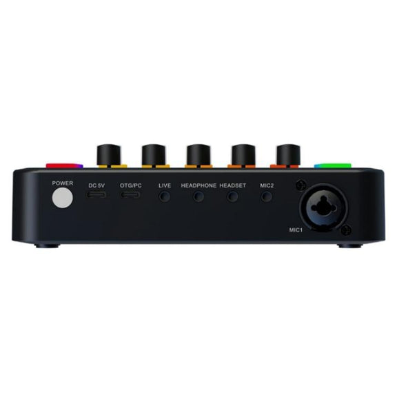 F9 48V Live Streaming Sound Card Audio Mixer Power Voice Changer with RGB Light(White)