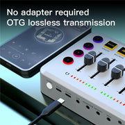 F9 48V Live Streaming Sound Card Audio Mixer Power Voice Changer with RGB Light(White)