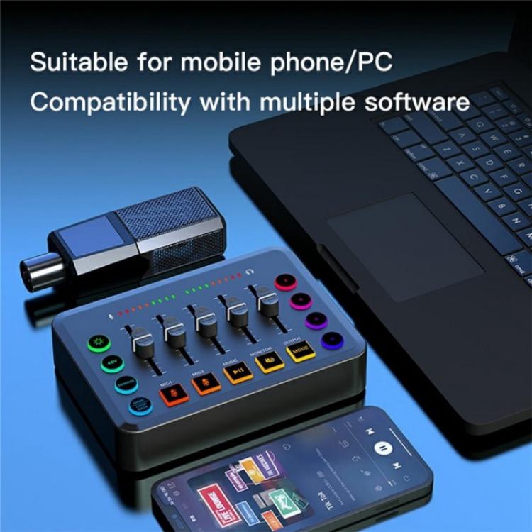 F9 48V Live Streaming Sound Card Audio Mixer Power Voice Changer with RGB Light(White)