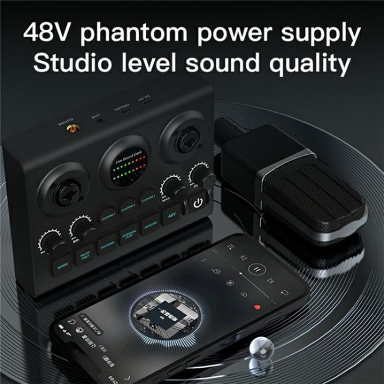F10 48V Live Streaming Sound Card Audio Mixer Phantom Power Mixer