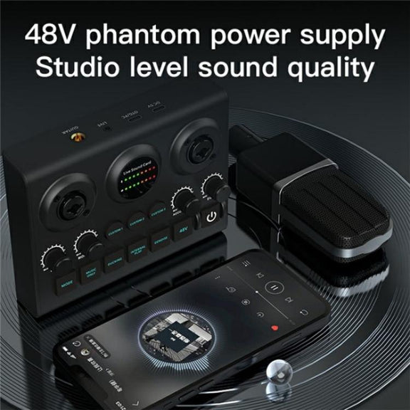 F10 48V Live Streaming Sound Card Audio Mixer Phantom Power Mixer