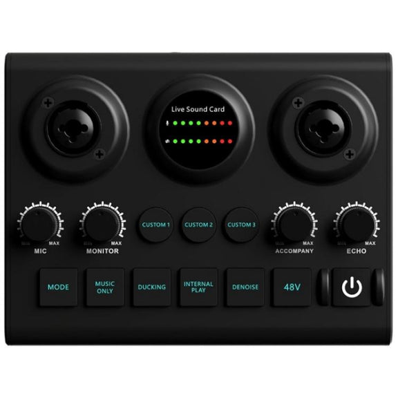 F10 48V Live Streaming Sound Card Audio Mixer Phantom Power Mixer