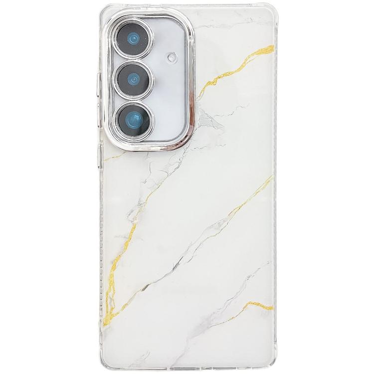 For Samsung Galaxy S25 5G Electroplated Marble Texture Phone Case(Gold White M1)