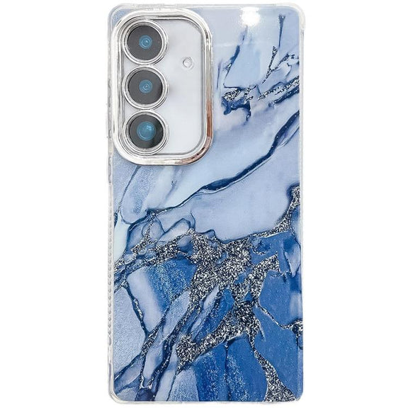 For Samsung Galaxy S25 5G Electroplated Marble Texture Phone Case(Navy Blue M17)