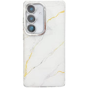 For Samsung Galaxy S25+ 5G Electroplated Marble Texture Phone Case(Gold White M1)