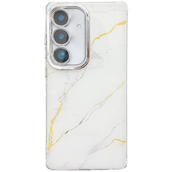 For Samsung Galaxy S25+ 5G Electroplated Marble Texture Phone Case(Gold White M1)