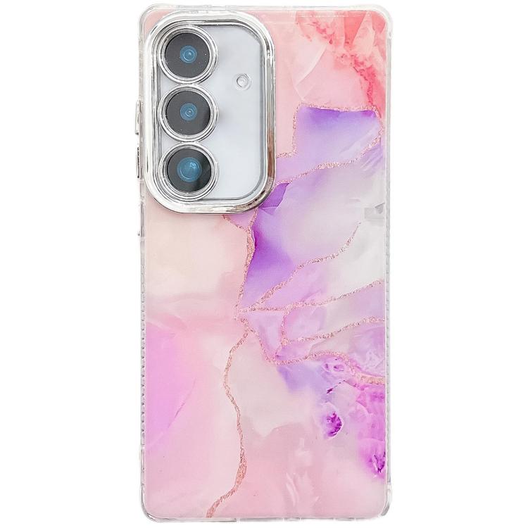 For Samsung Galaxy S25+ 5G Electroplated Marble Texture Phone Case(Pink Purple M4)