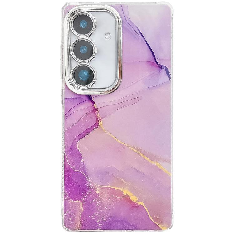 For Samsung Galaxy S25+ 5G Electroplated Marble Texture Phone Case(Gold Purple Red M15)