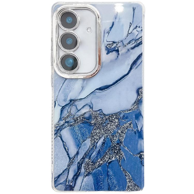 For Samsung Galaxy S25+ 5G Electroplated Marble Texture Phone Case(Navy Blue M17)