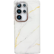 For Samsung Galaxy S25 Ultra 5G Electroplated Marble Texture Phone Case(Gold White M1)