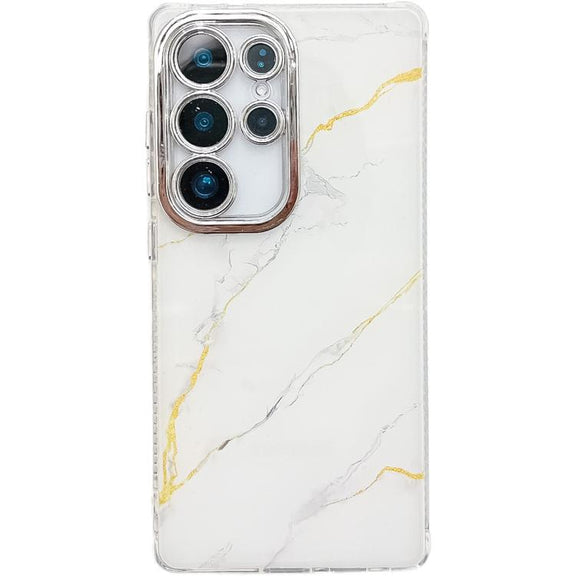 For Samsung Galaxy S25 Ultra 5G Electroplated Marble Texture Phone Case(Gold White M1)
