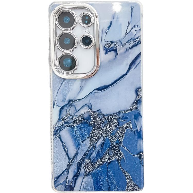 For Samsung Galaxy S25 Ultra 5G Electroplated Marble Texture Phone Case(Navy Blue M17)
