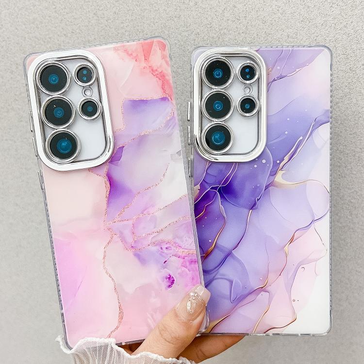 For Samsung Galaxy S25+ 5G Electroplated Marble Texture Phone Case(Navy Blue M17)