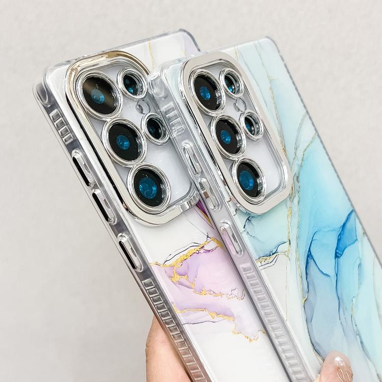 For Samsung Galaxy S25 5G Electroplated Marble Texture Phone Case(Yellow Green M13)