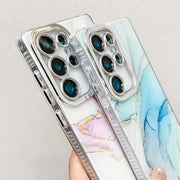 For Samsung Galaxy S25 5G Electroplated Marble Texture Phone Case(Yellow Green M13)