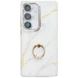For Samsung Galaxy S25 5G Electroplated Marble Texture Ring Holder Phone Case(Gold White S1) - Galaxy S25 5G Cases by PMC Jewellery | Online Shopping South Africa | PMC Jewellery | Buy Now Pay Later Mobicred