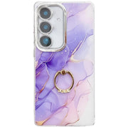 For Samsung Galaxy S25 5G Electroplated Marble Texture Ring Holder Phone Case(Purple S3)